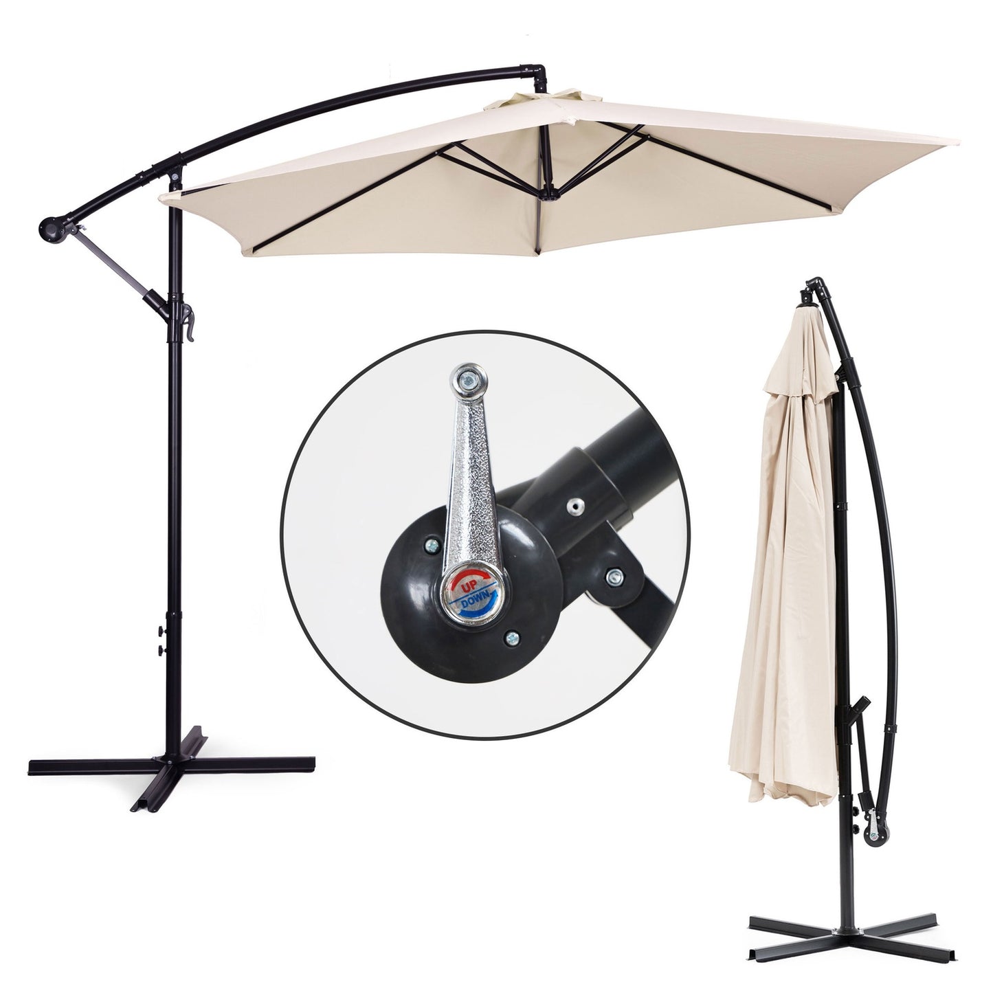 Large garden umbrella with a boom, foldable, 3 m, beige, 6 ribs