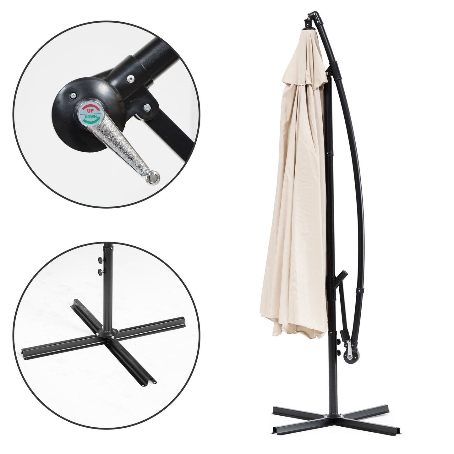 Large garden umbrella with a boom, foldable, 3 m, beige, 6 ribs