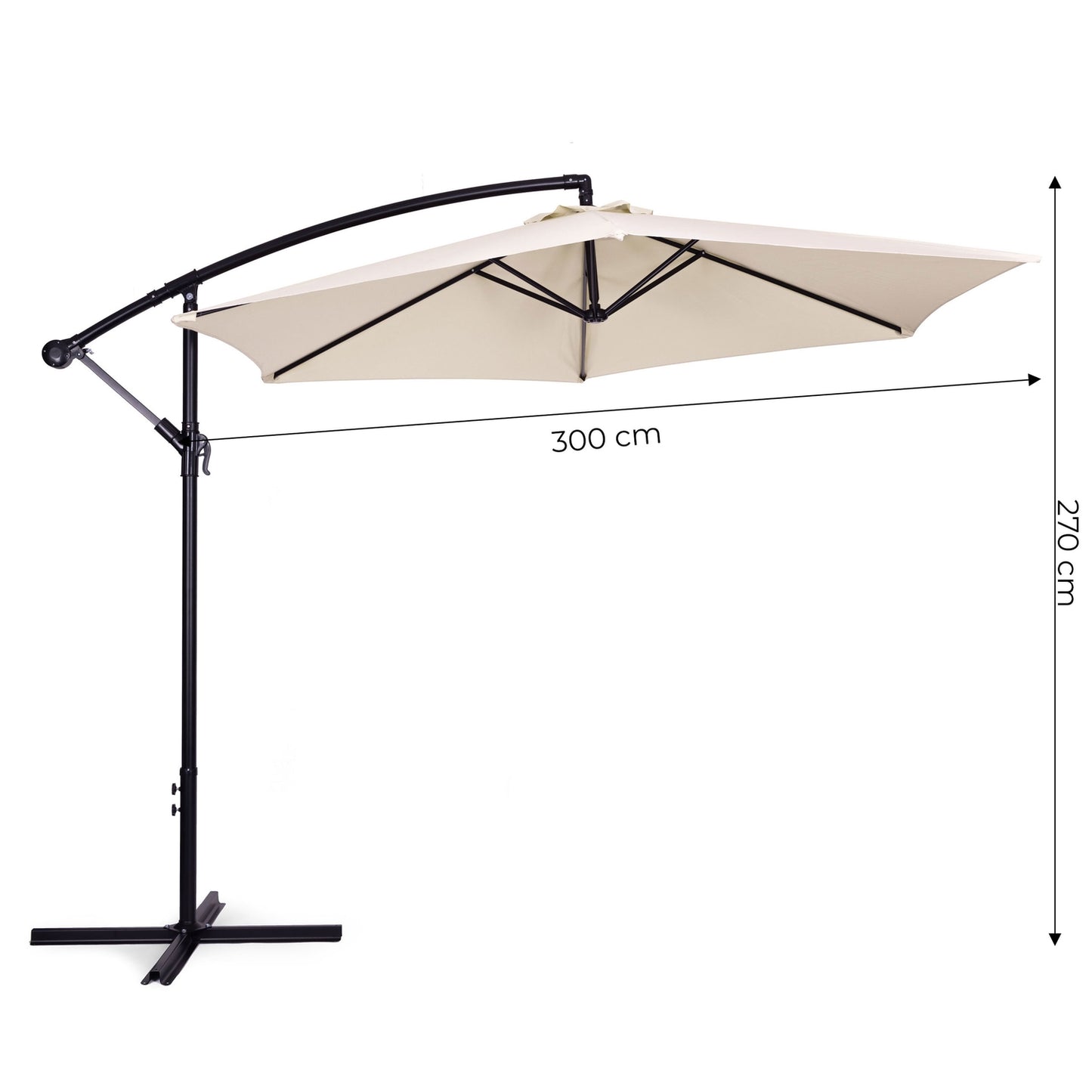 Large garden umbrella with a boom, foldable, 3 m, beige, 6 ribs