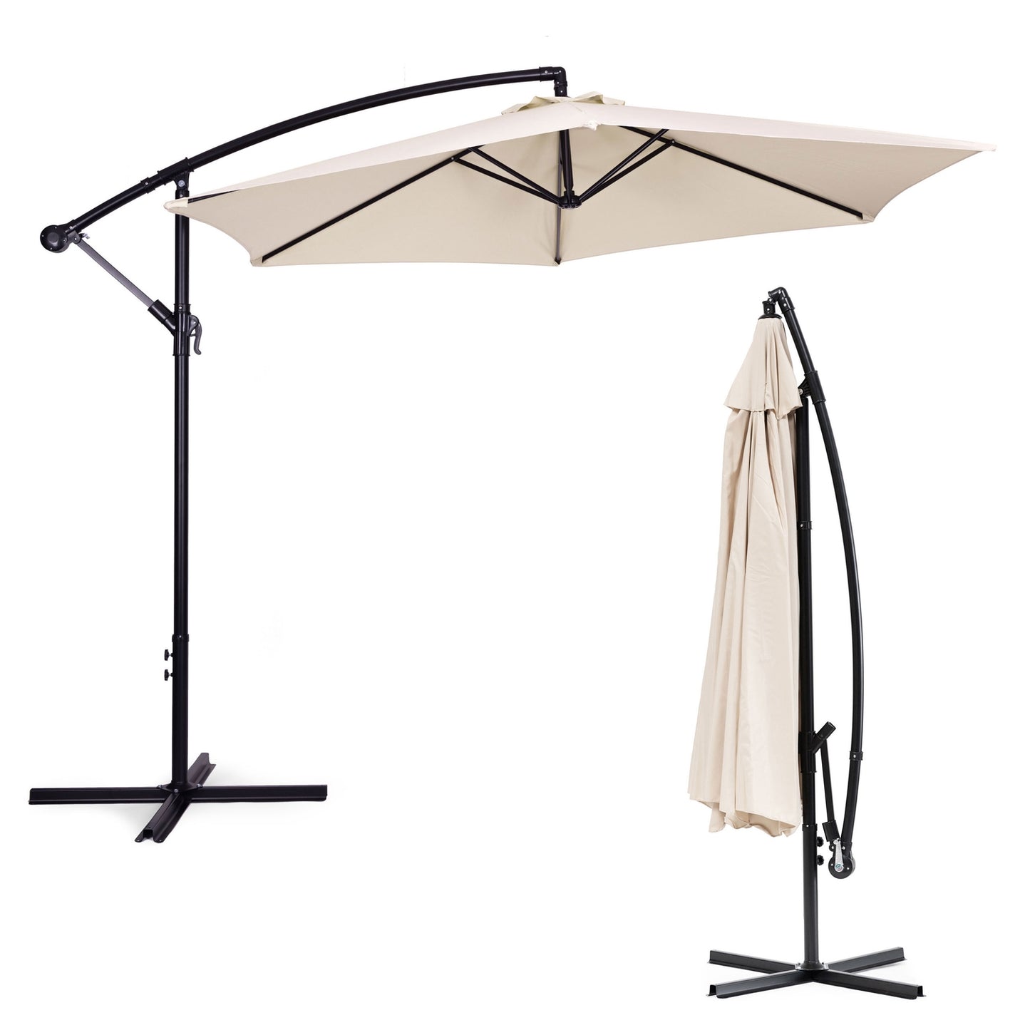 Large garden umbrella with a boom, foldable, 3 m, beige, 6 ribs