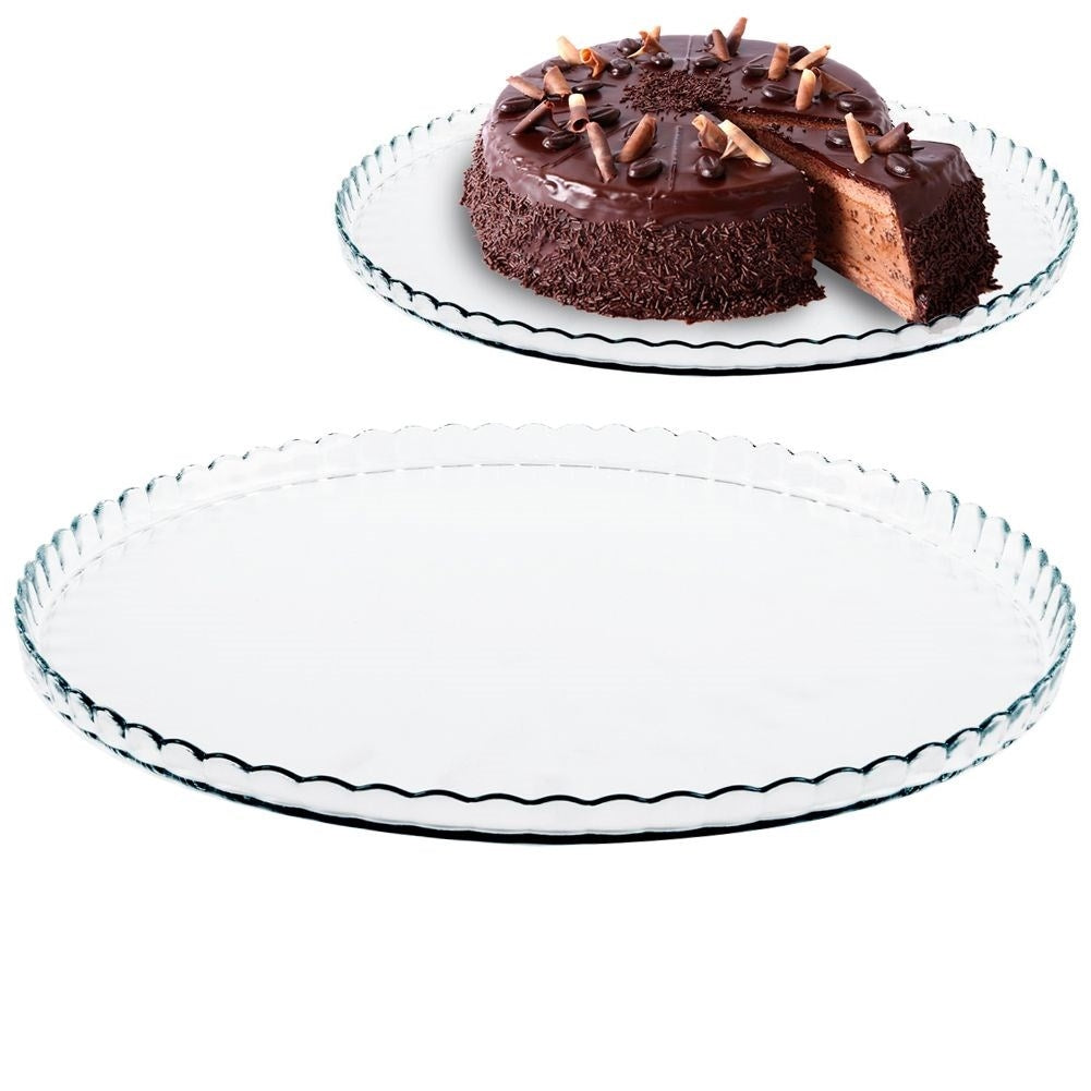 Large glass plate with decorated edges for serving