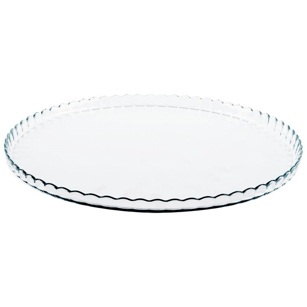 Large glass plate with decorated edges for serving