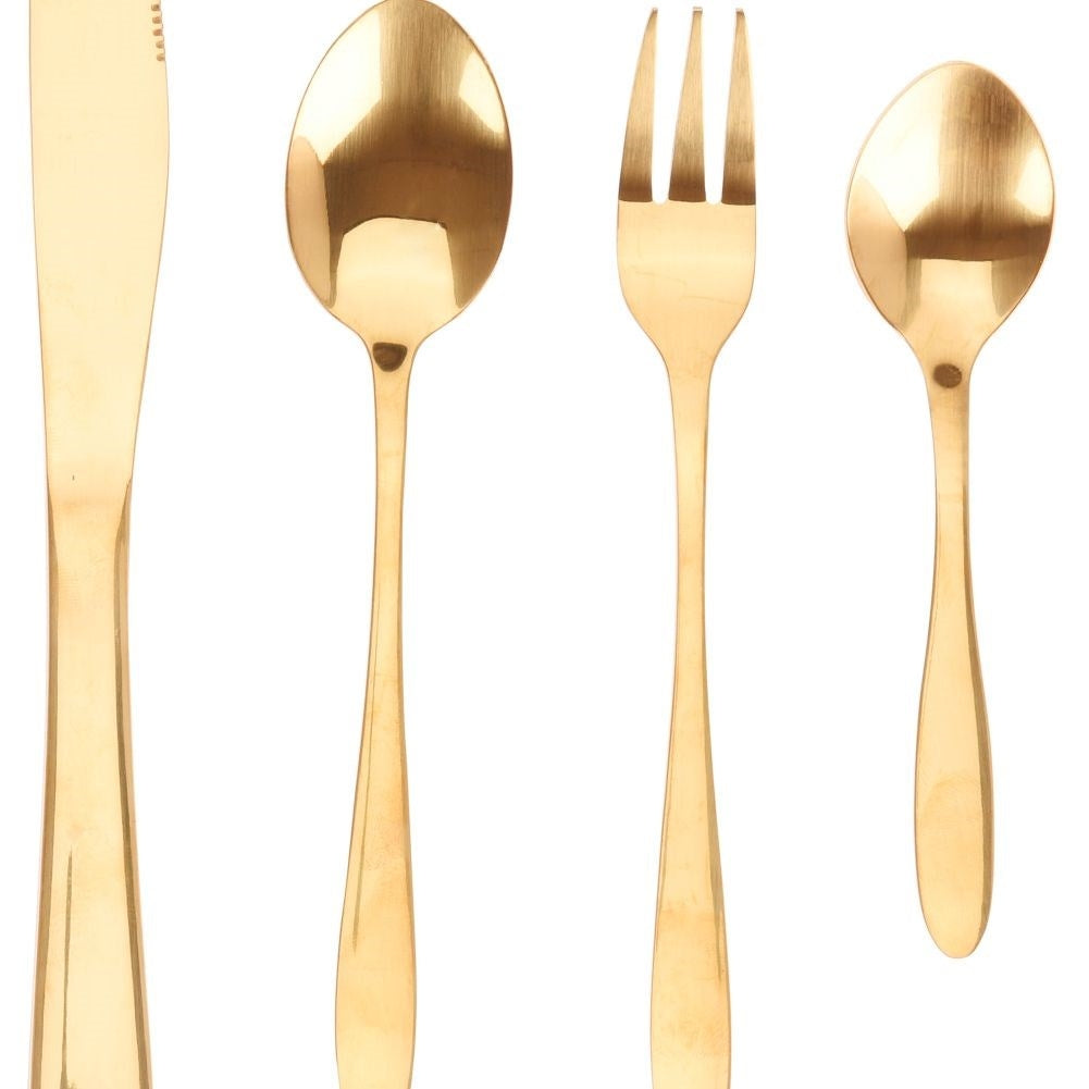 Large gold cutlery set 39 pieces for 6 people, dishwasher safe