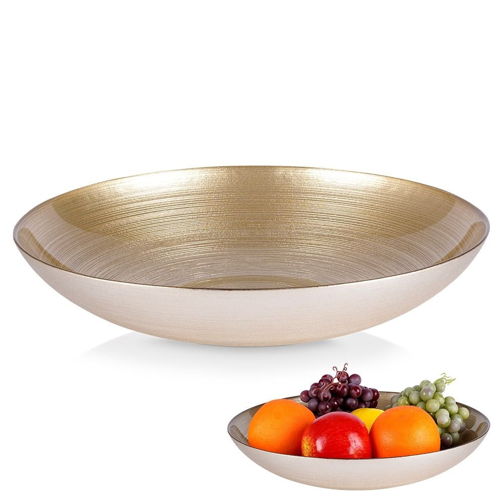 Large golden glass bowl for salad and serving