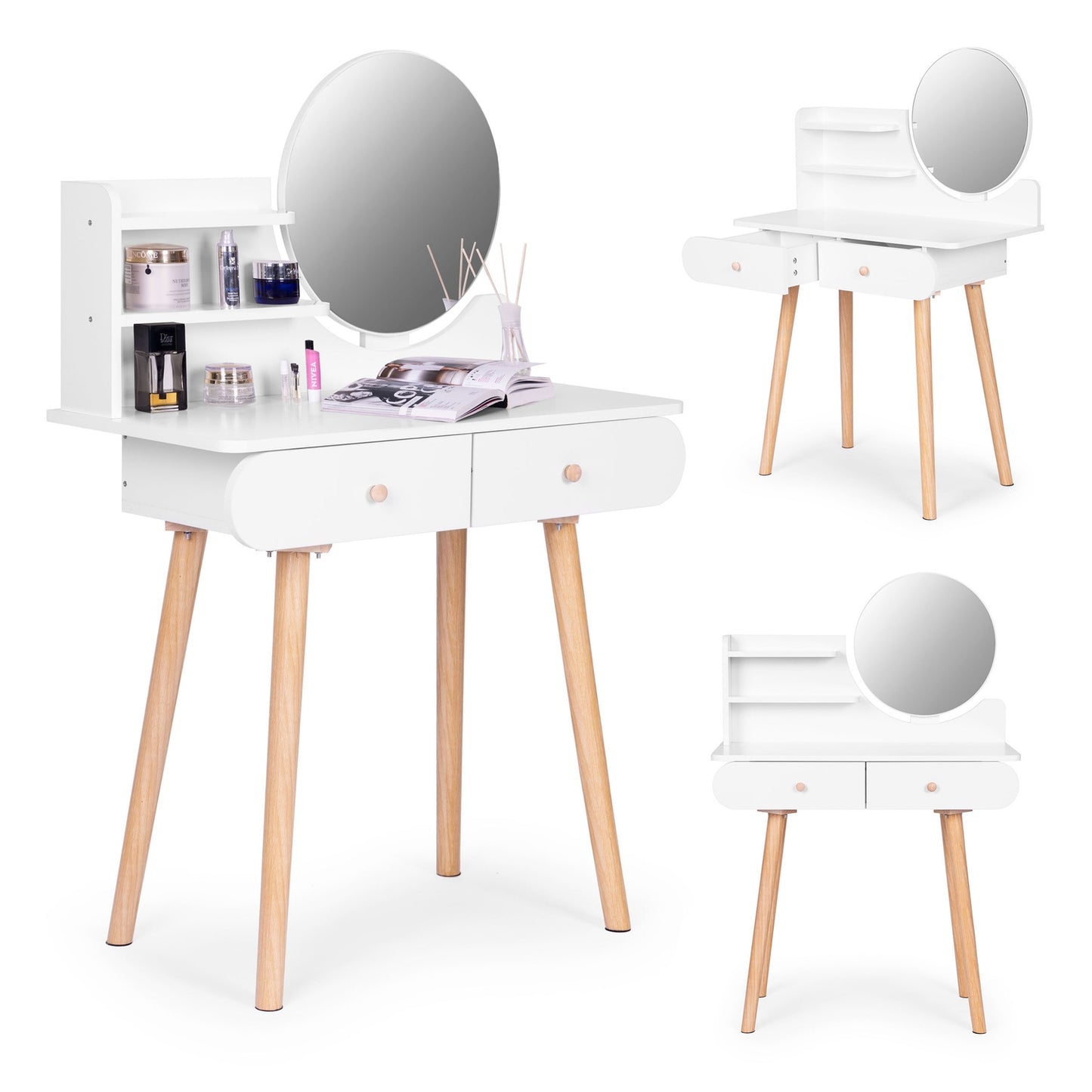 Large modern cosmetic dressing table with mirror shelves