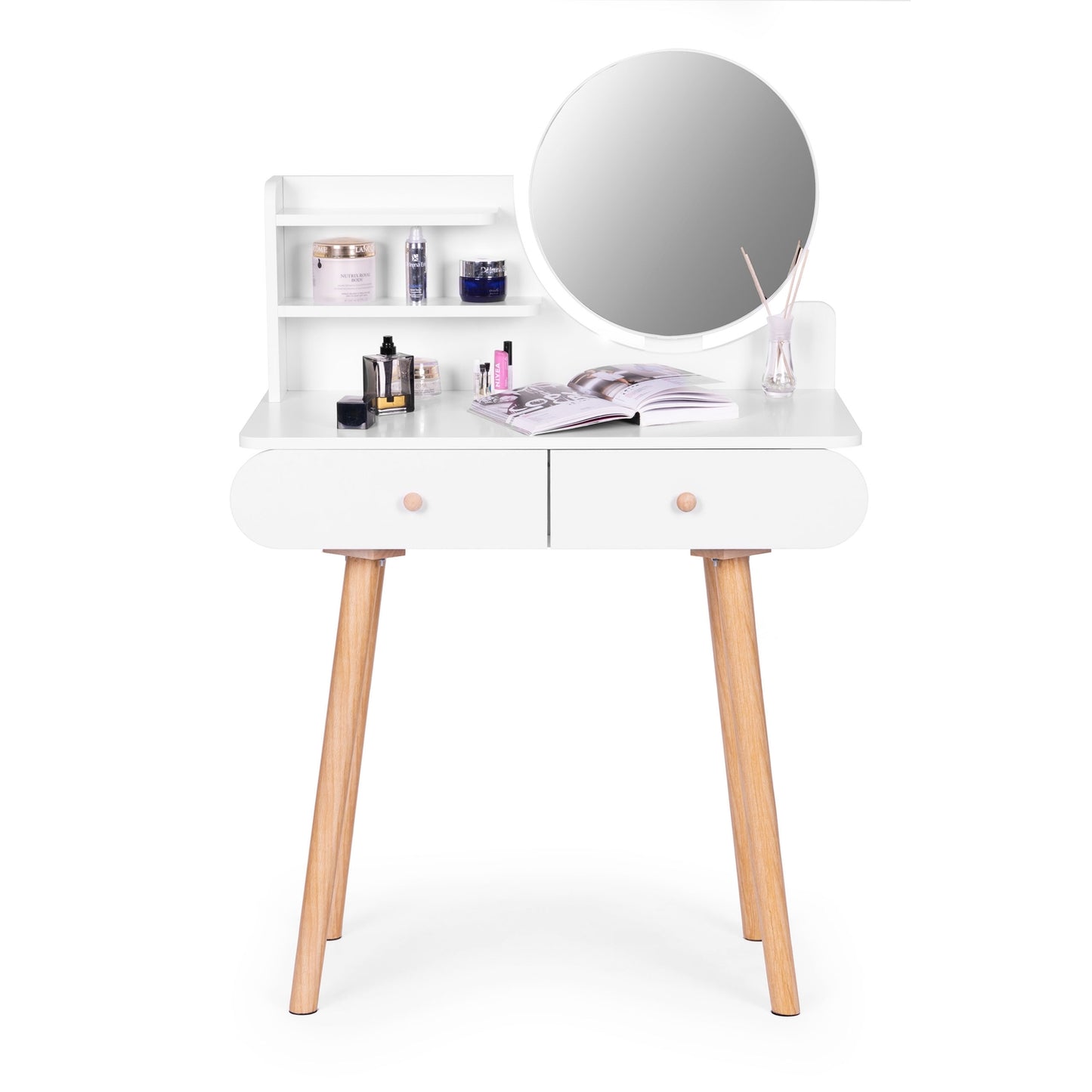 Large modern cosmetic dressing table with mirror shelves