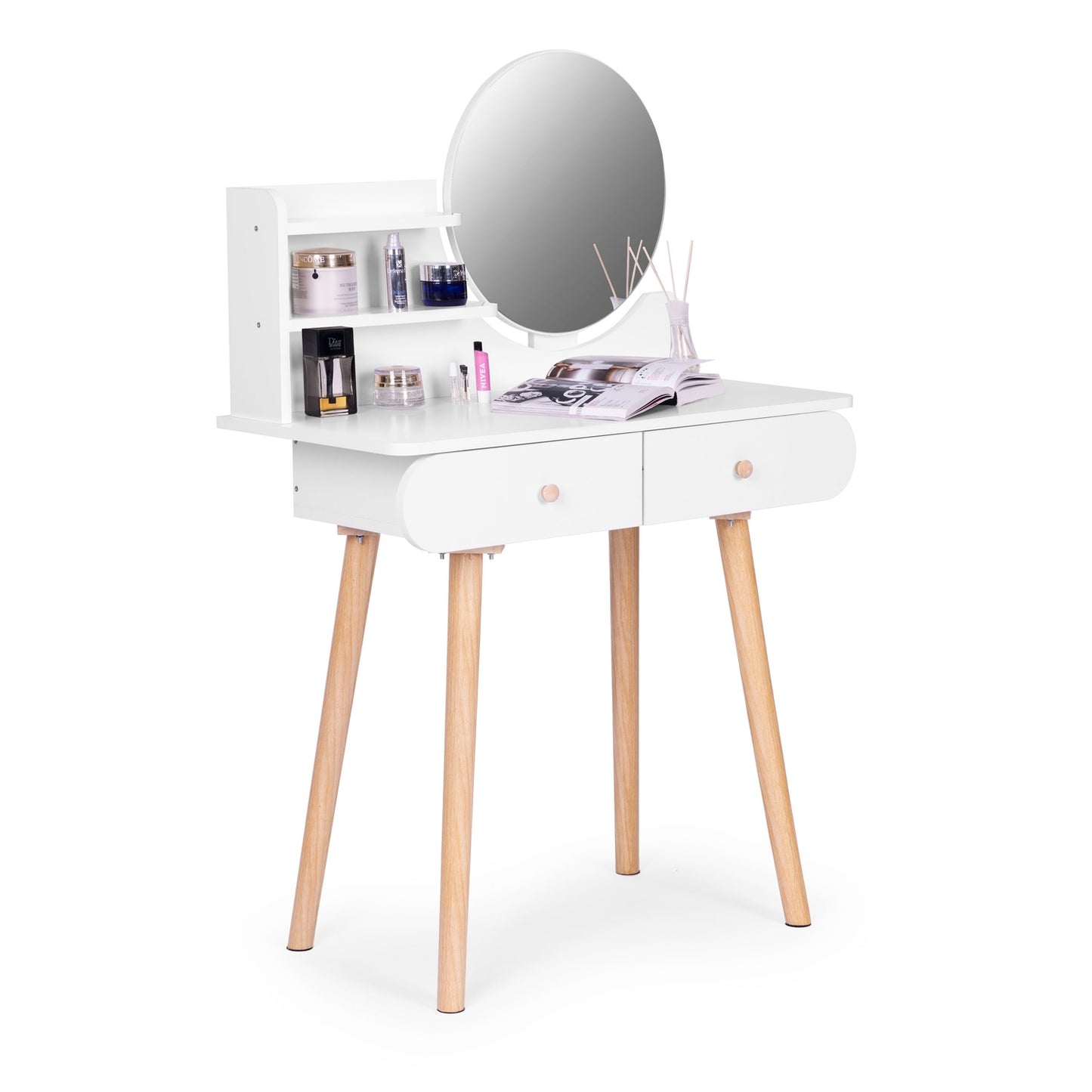 Large modern cosmetic dressing table with mirror shelves