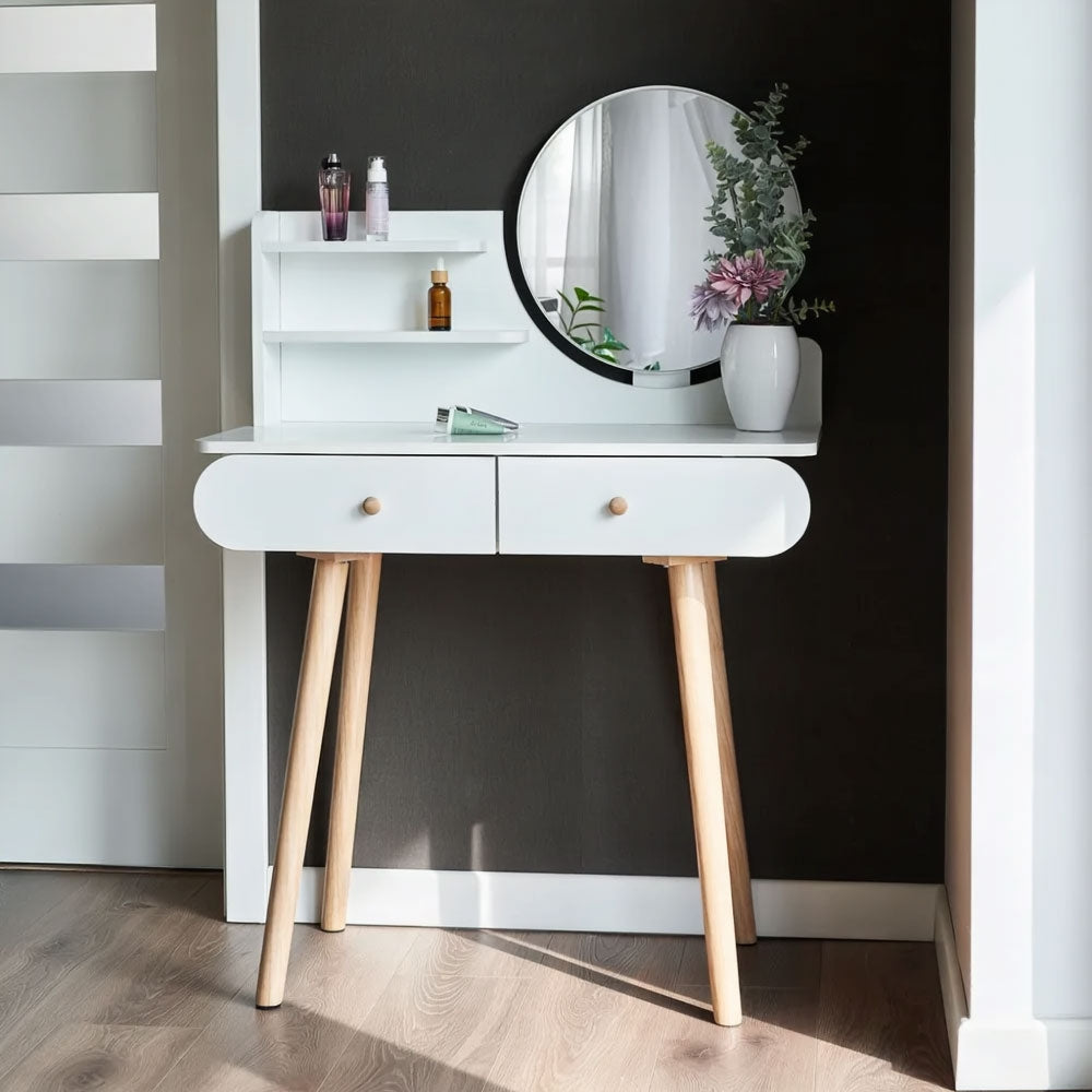 Large modern cosmetic dressing table with mirror shelves