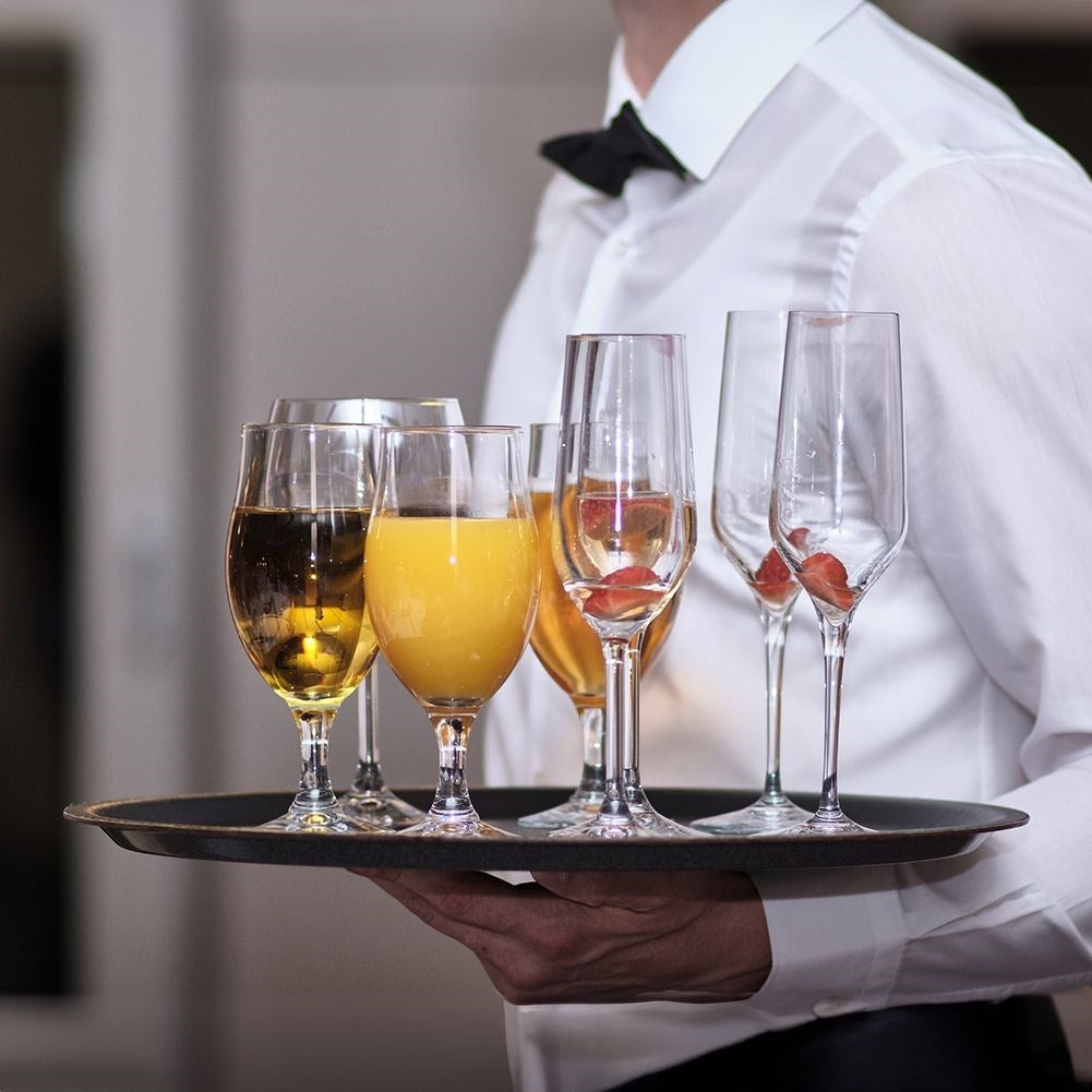 Large non-slip serving tray in durable black material