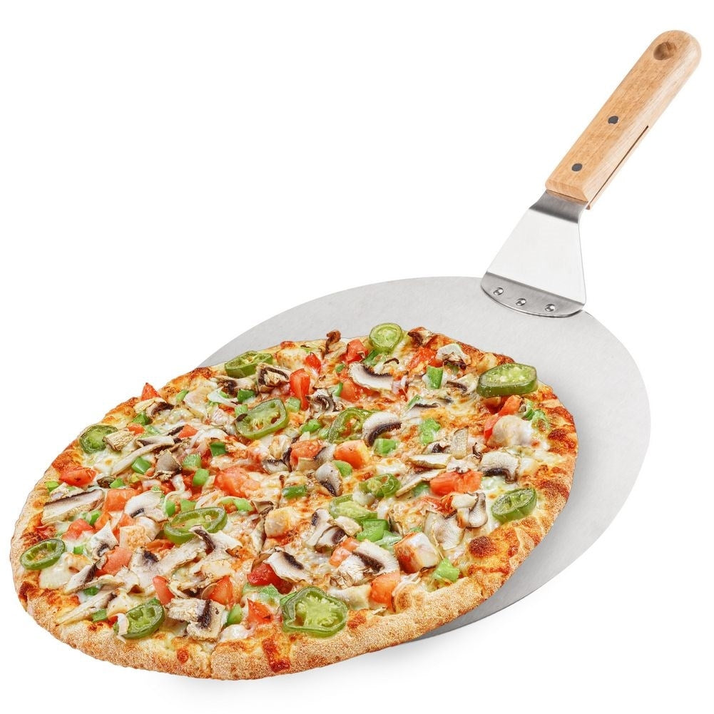 Large pizza shovel in stainless steel with wooden handle
