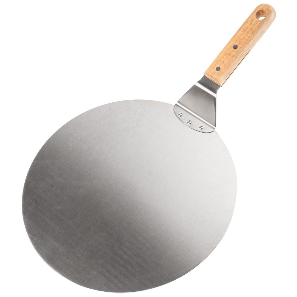Large pizza shovel in stainless steel with wooden handle