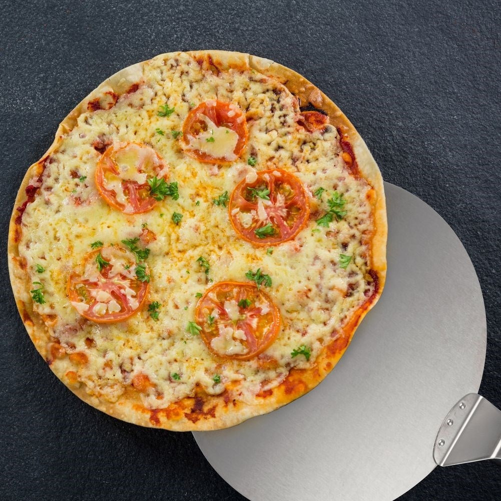 Large pizza shovel in stainless steel with wooden handle