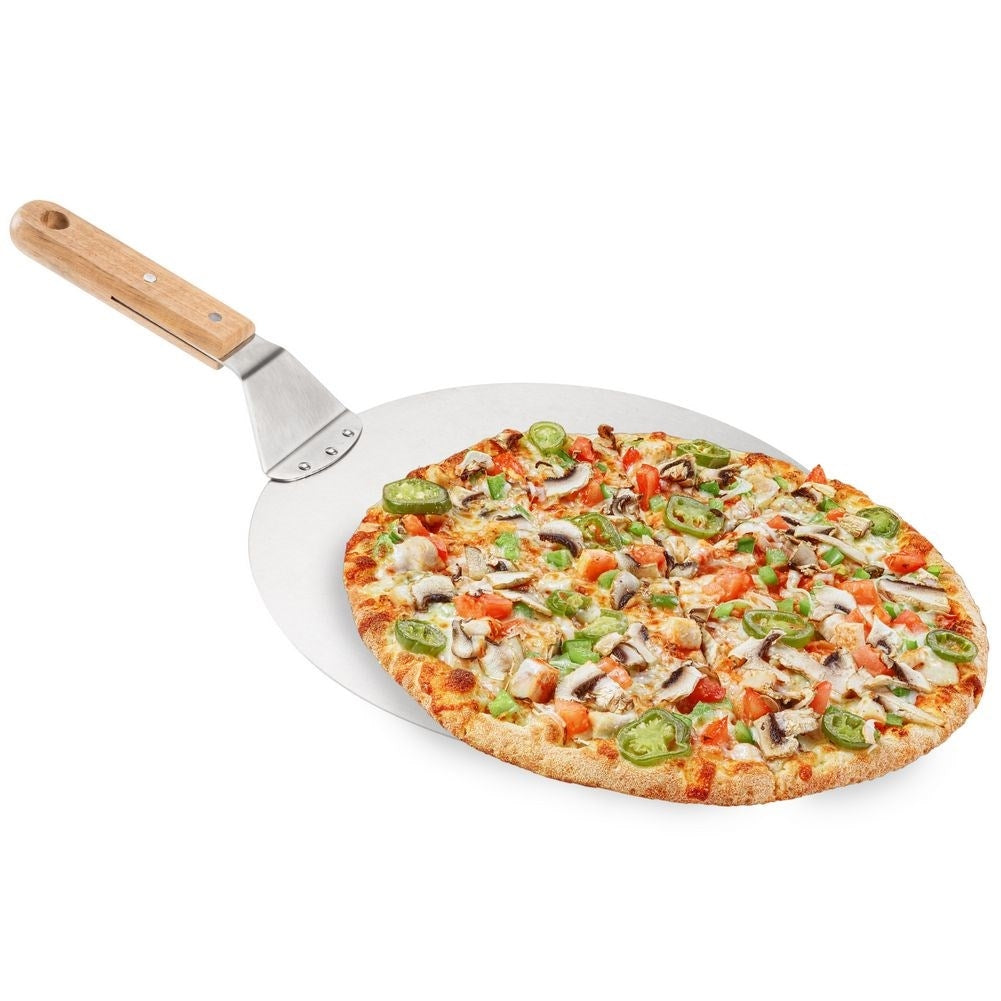 Large pizza shovel in stainless steel with wooden handle