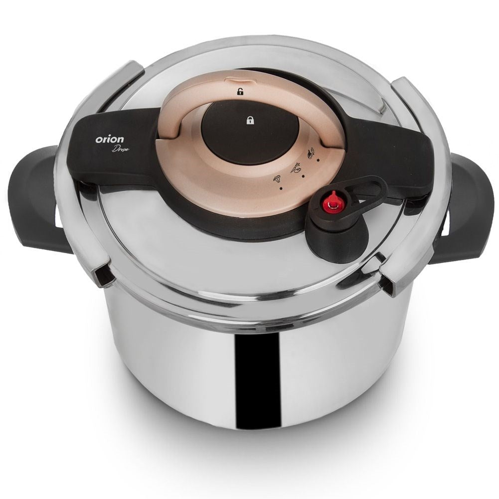 Large pressure cooker in stainless steel, 7 litres, safety valves
