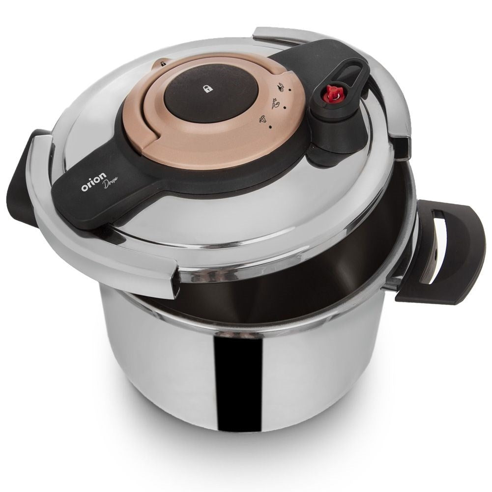 Large pressure cooker in stainless steel, 7 litres, safety valves