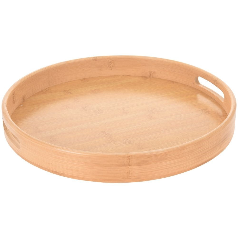 Large round bamboo tray with handle for serving