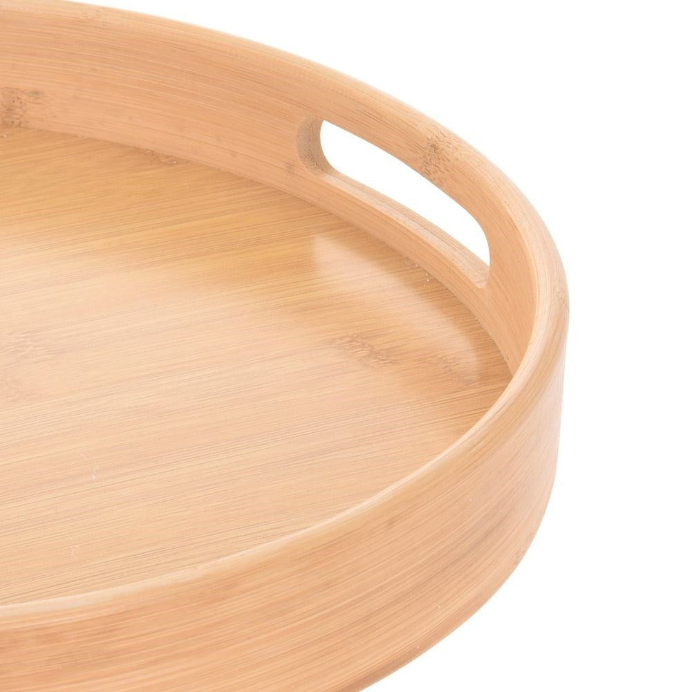 Large round bamboo tray with handle for serving
