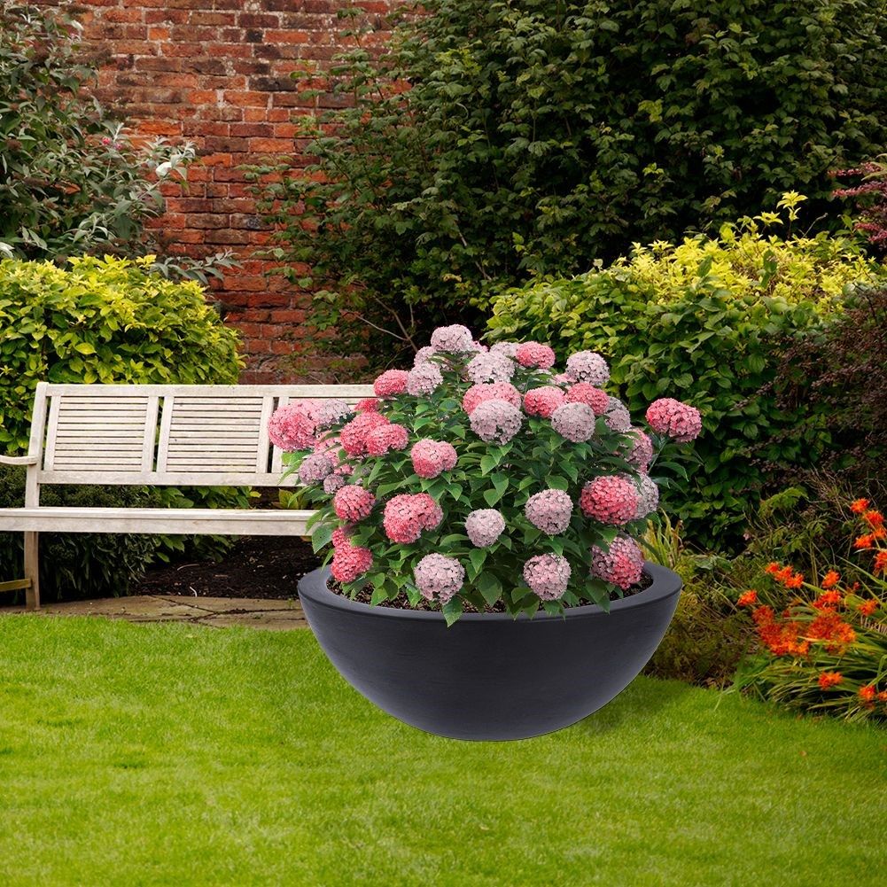 Large round pot, weatherproof stone imitation for outdoor use