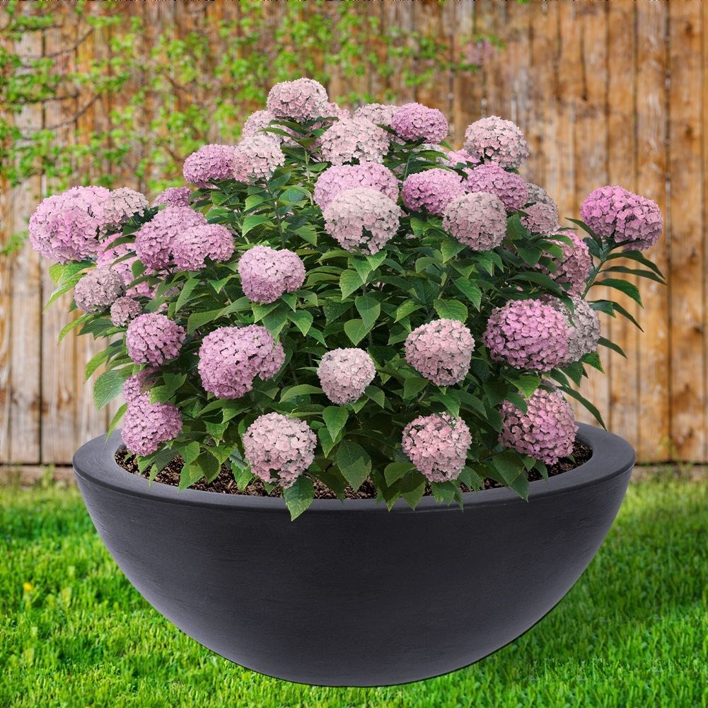 Large round pot, weatherproof stone imitation for outdoor use