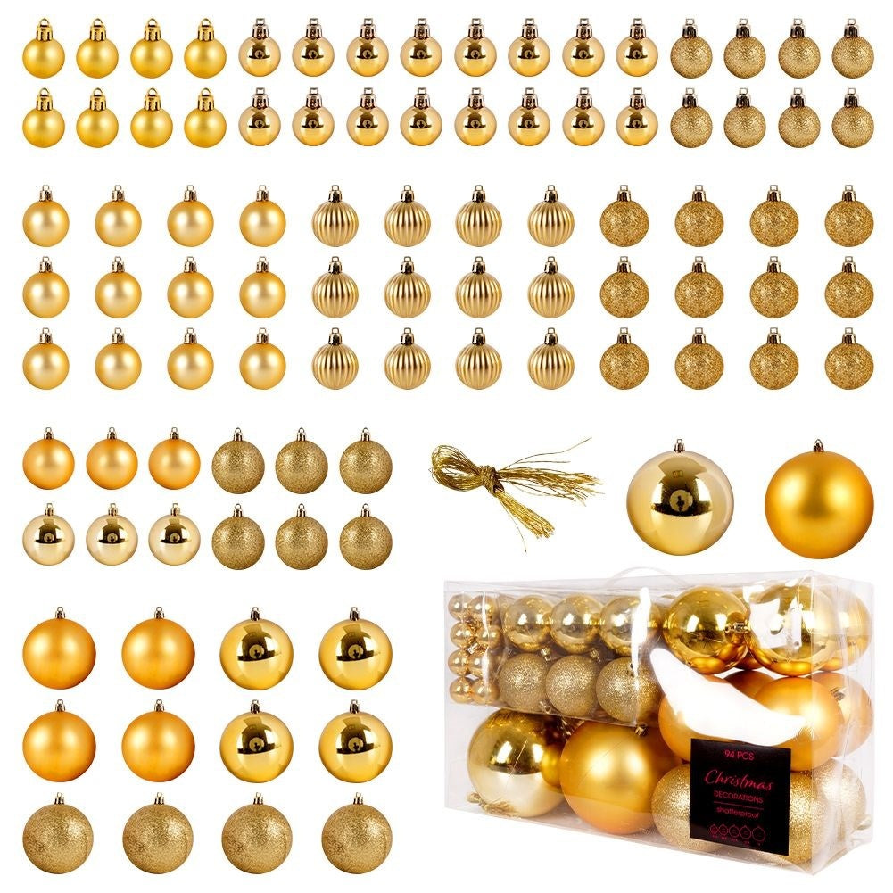 Large set of 94 unbreakable gold Christmas tree balls