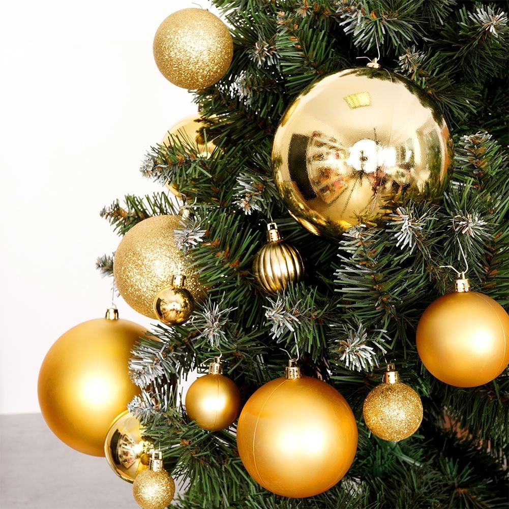 Large set of 94 unbreakable gold Christmas tree balls