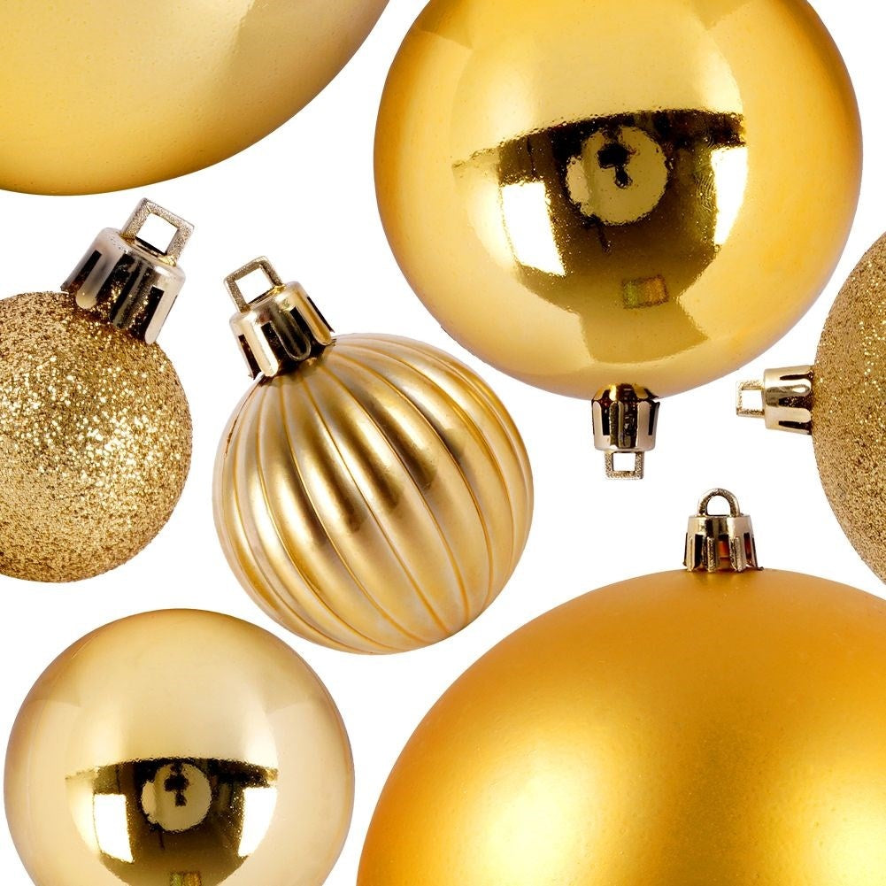 Large set of 94 unbreakable gold Christmas tree balls