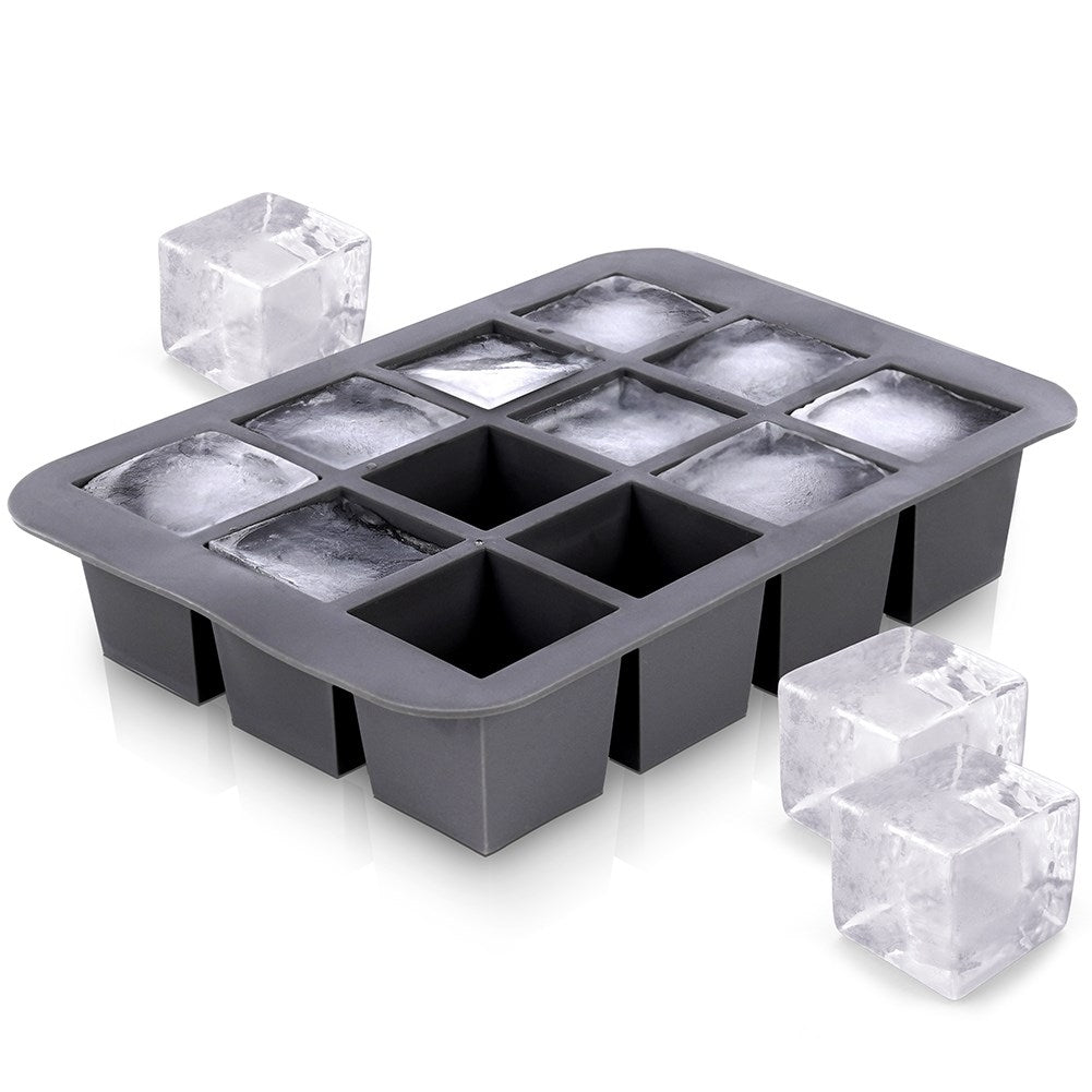 Large silicone ice cube mold for 12 square ice cubes