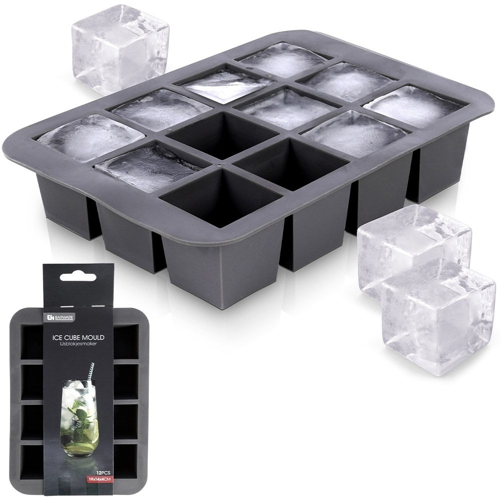Large silicone ice cube mold for 12 square ice cubes