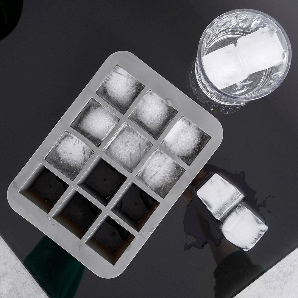 Large silicone ice cube mold for 12 square ice cubes