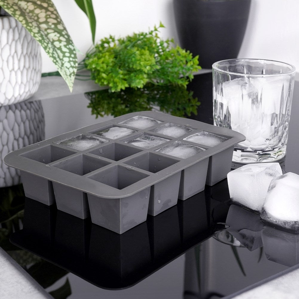 Large silicone ice cube mold for 12 square ice cubes