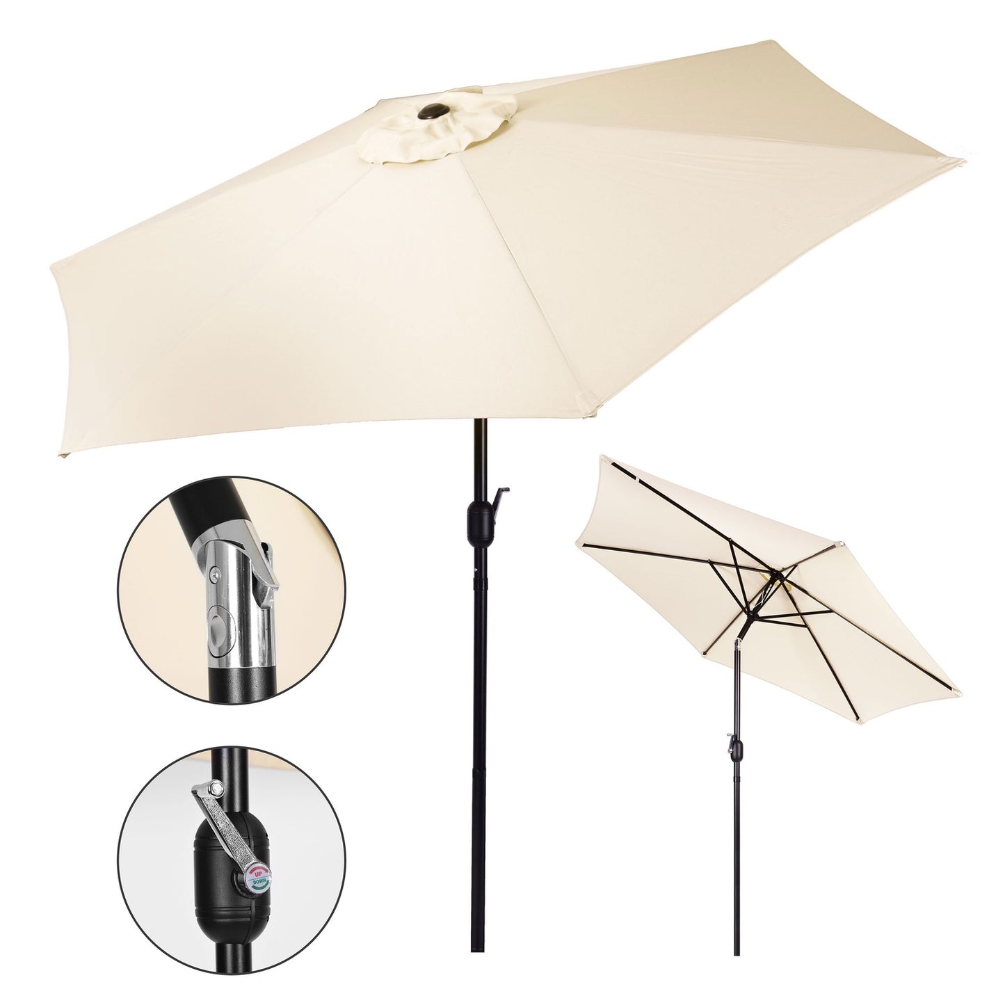 Large slanted broken garden umbrella with a crank, 6 ribs, beige 270 cm