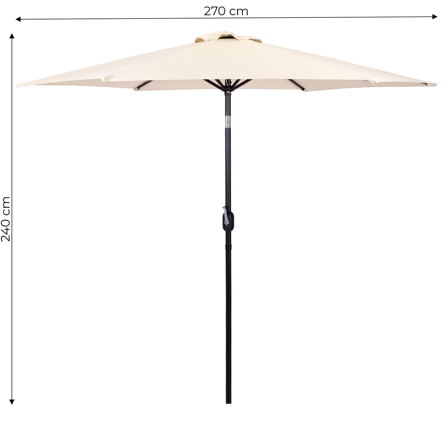 Large slanted broken garden umbrella with a crank, 6 ribs, beige 270 cm