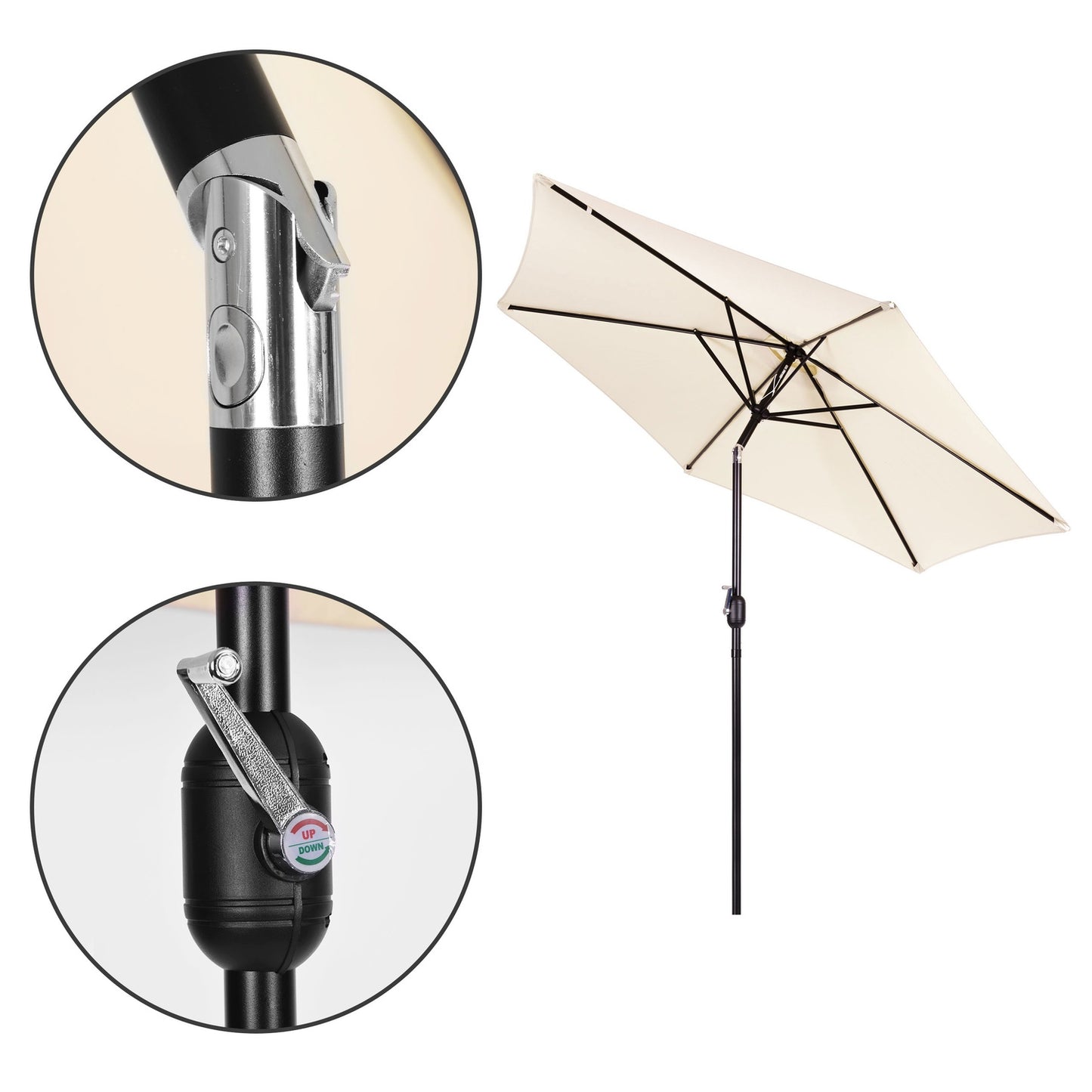 Large slanted broken garden umbrella with a crank, 6 ribs, beige 270 cm