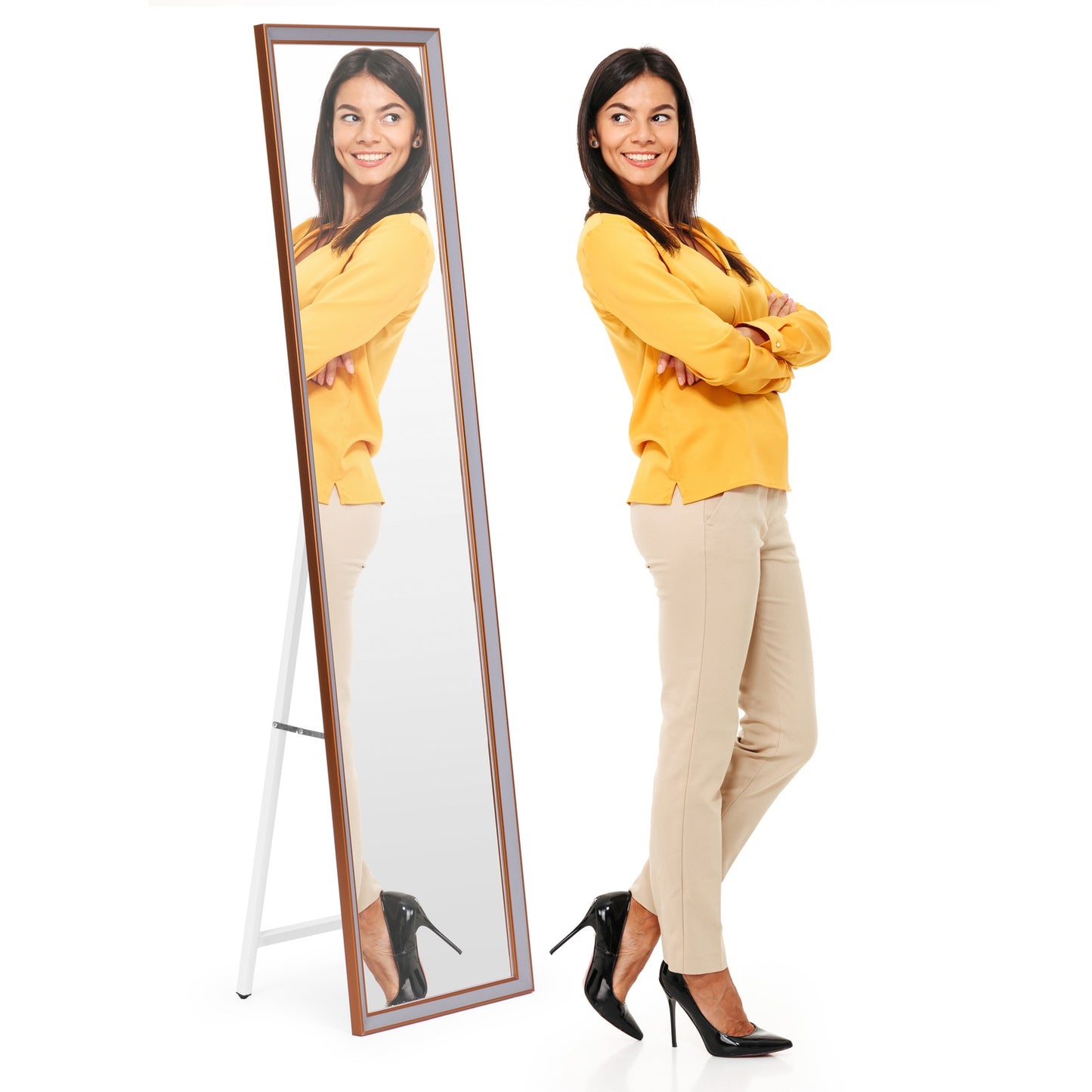 Large standing mirror, 148 cm, aluminum frame, foldable, ModernHome