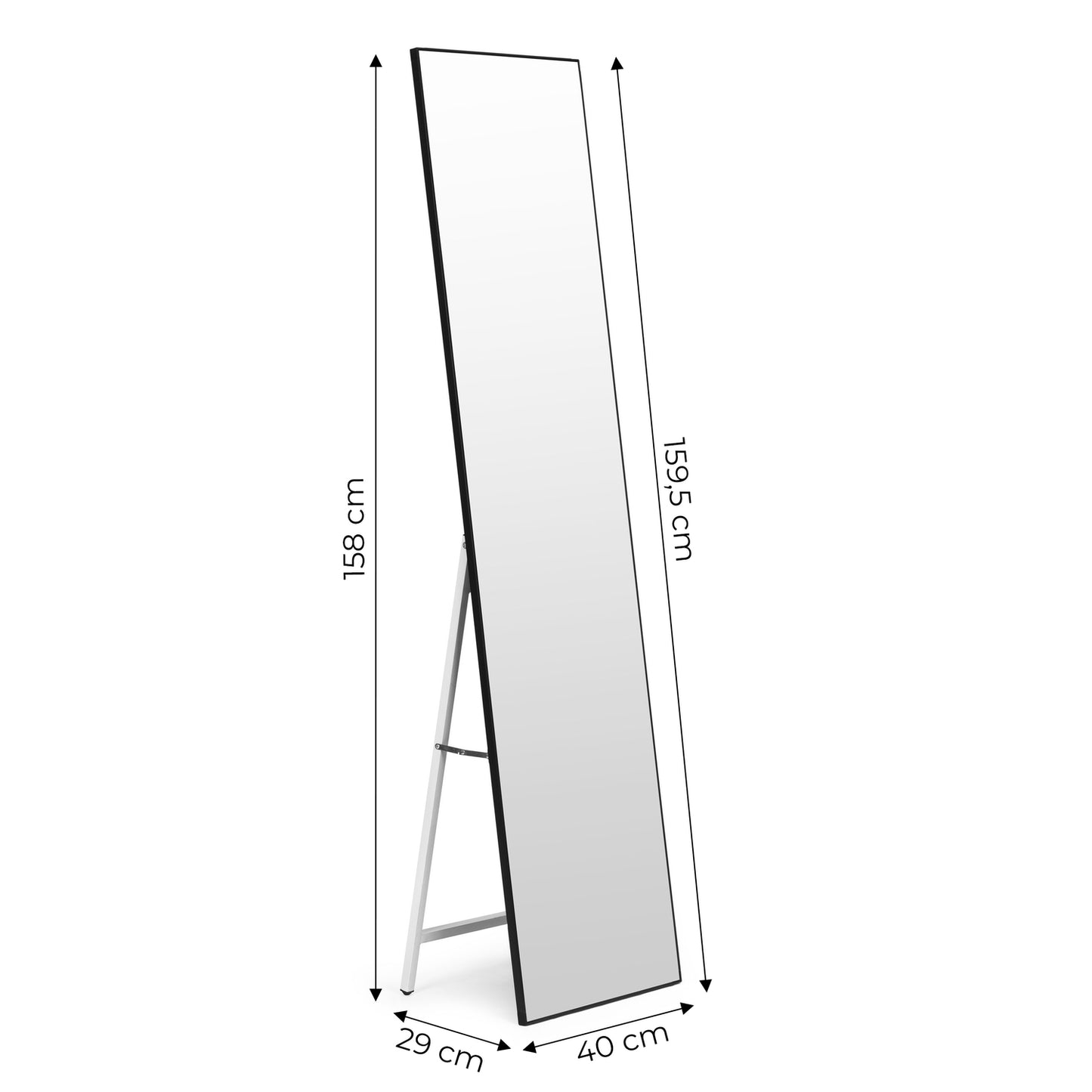 Large standing mirror 159 cm, aluminum, black frame, ModernHome