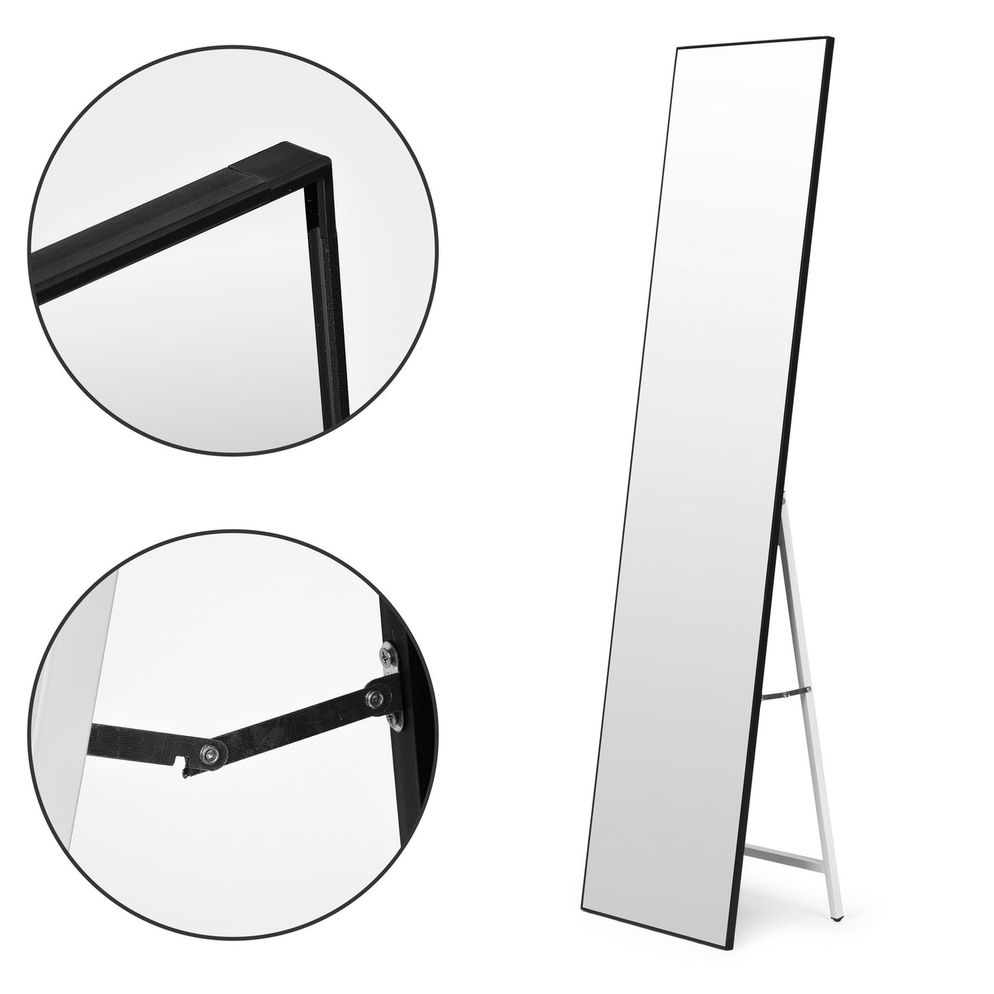 Large standing mirror 159 cm, aluminum, black frame, ModernHome