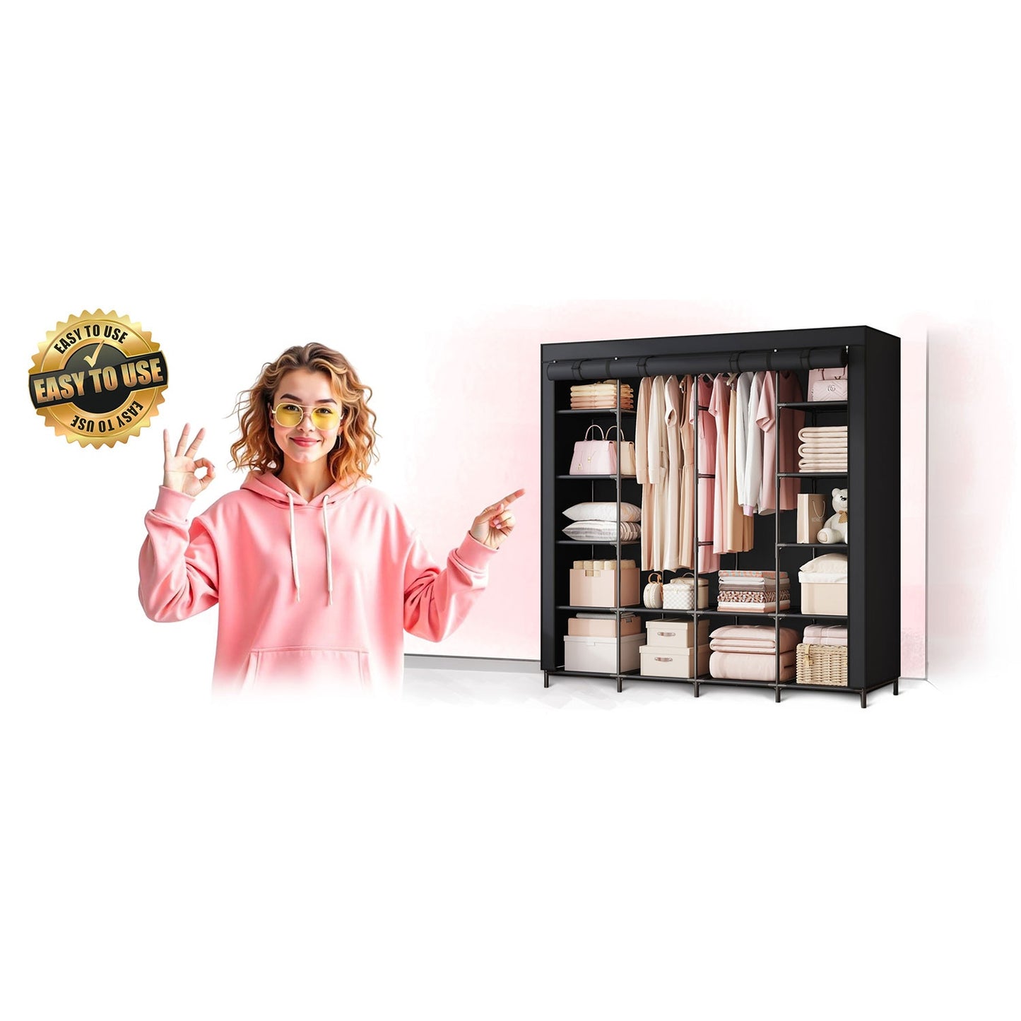 Large textile wardrobe Massido MS-804 black