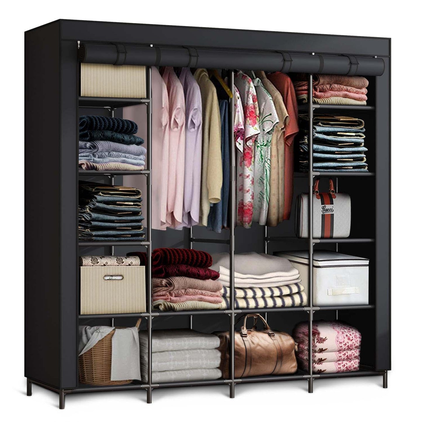 Large textile wardrobe Massido MS-804 black