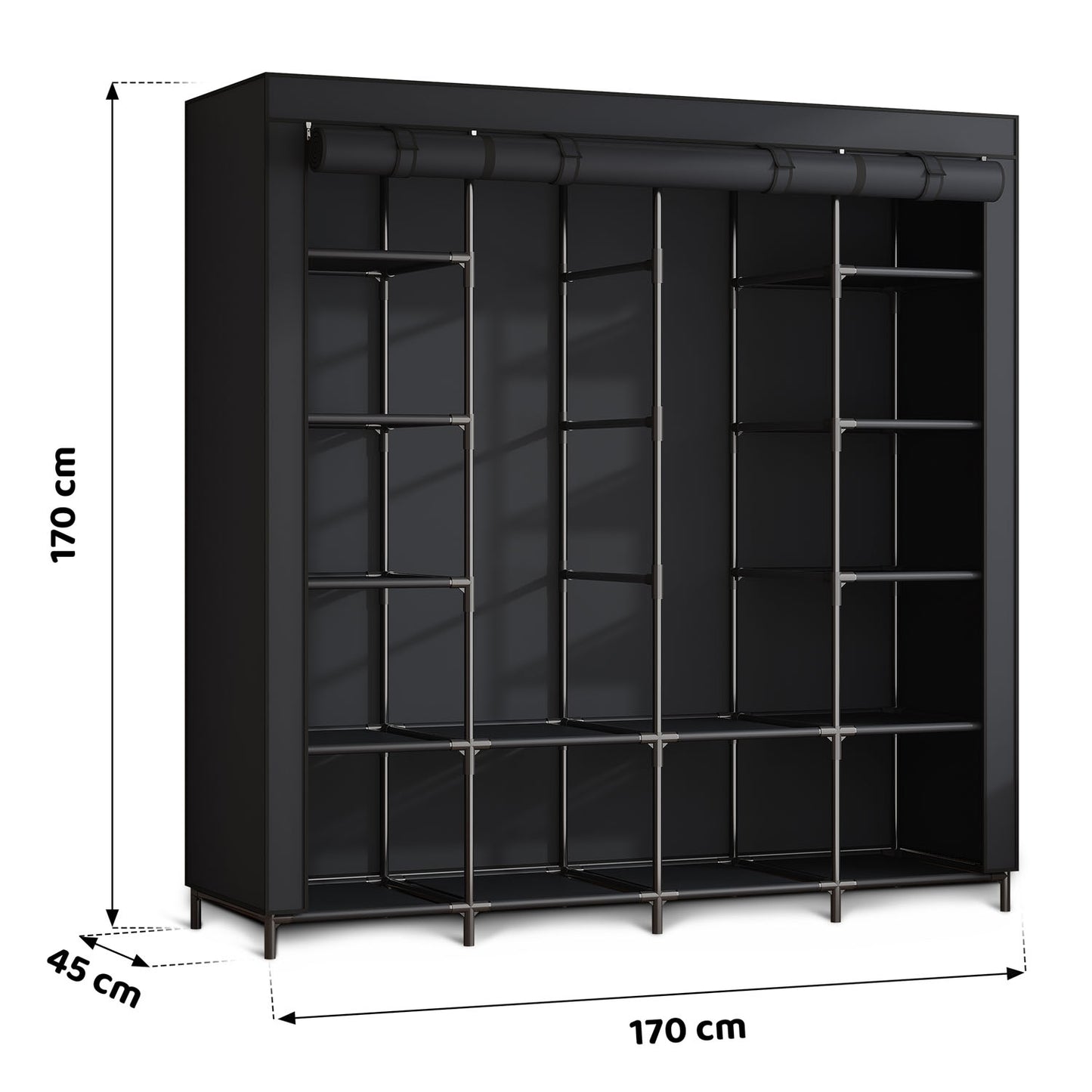 Large textile wardrobe Massido MS-804 black