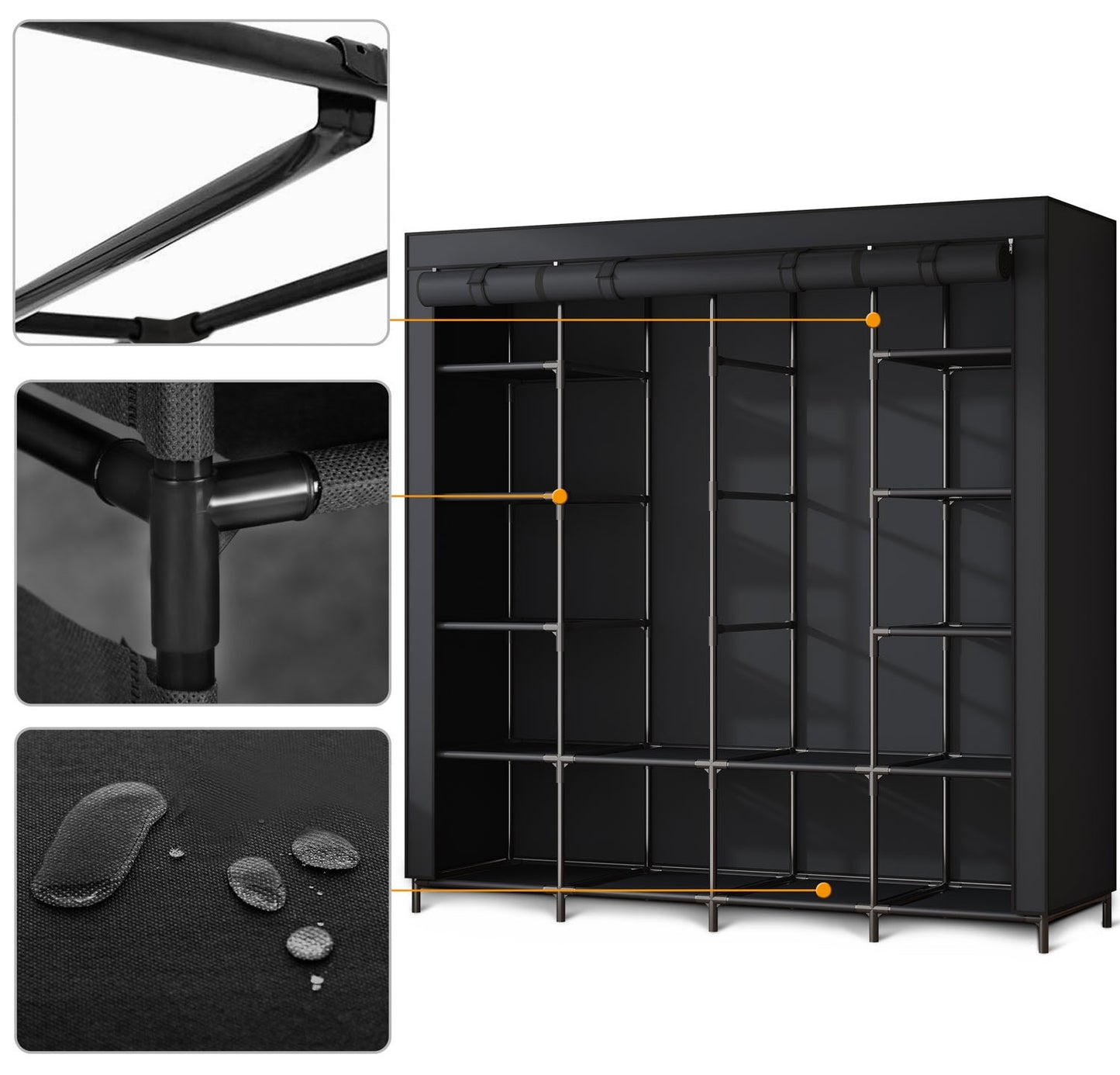 Large textile wardrobe Massido MS-804 black