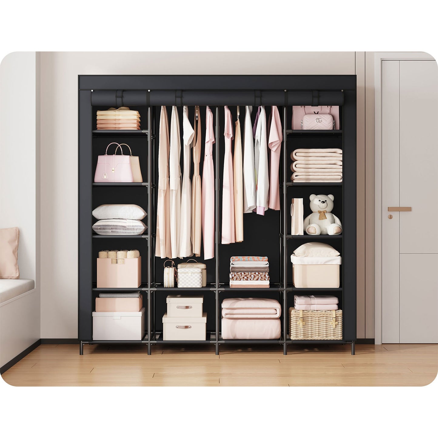 Large textile wardrobe Massido MS-804 black