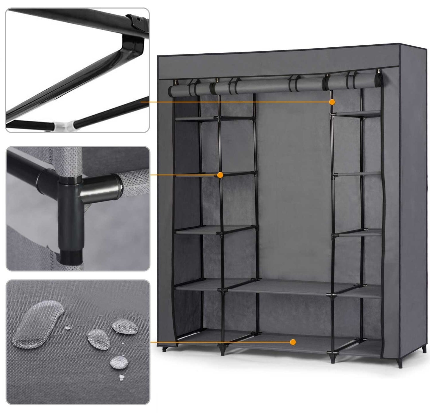 Large textile wardrobe Massido - graphite grey