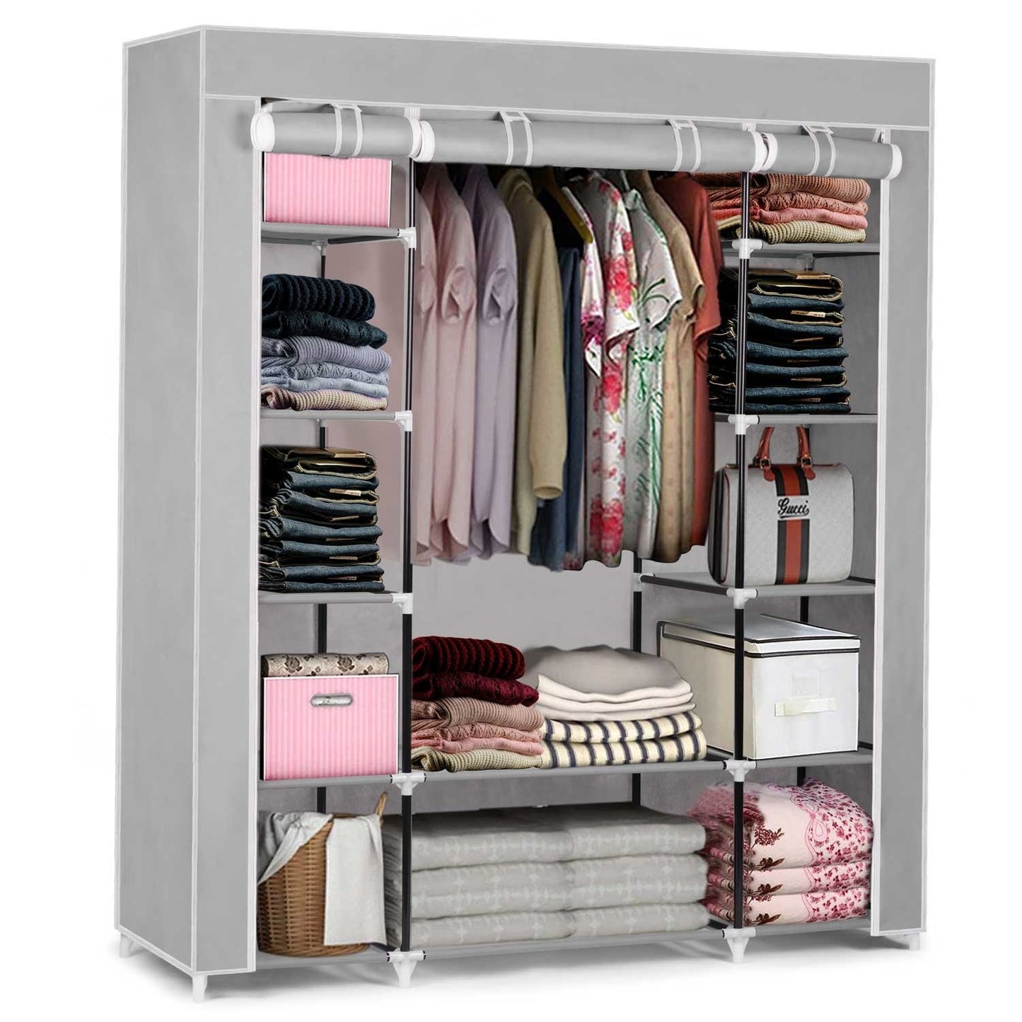 Large textile wardrobe Massido - grey