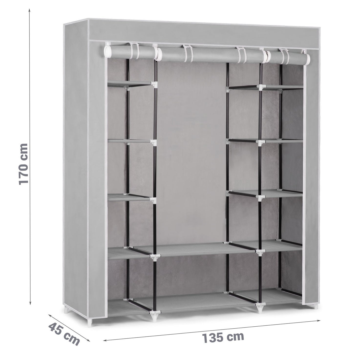Large textile wardrobe Massido - grey