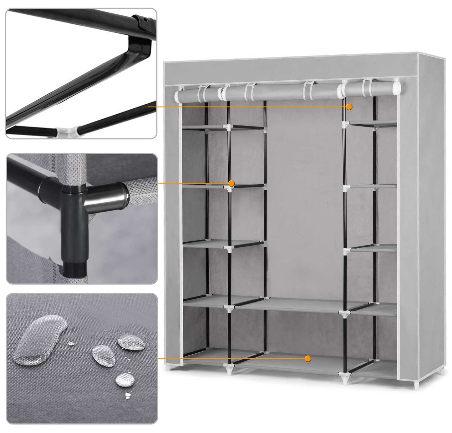 Large textile wardrobe Massido - grey