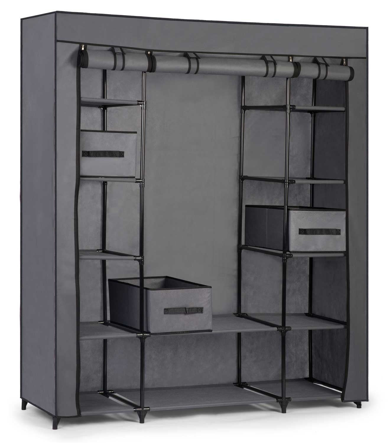 Large textile wardrobe with drawers Massido - graphite grey