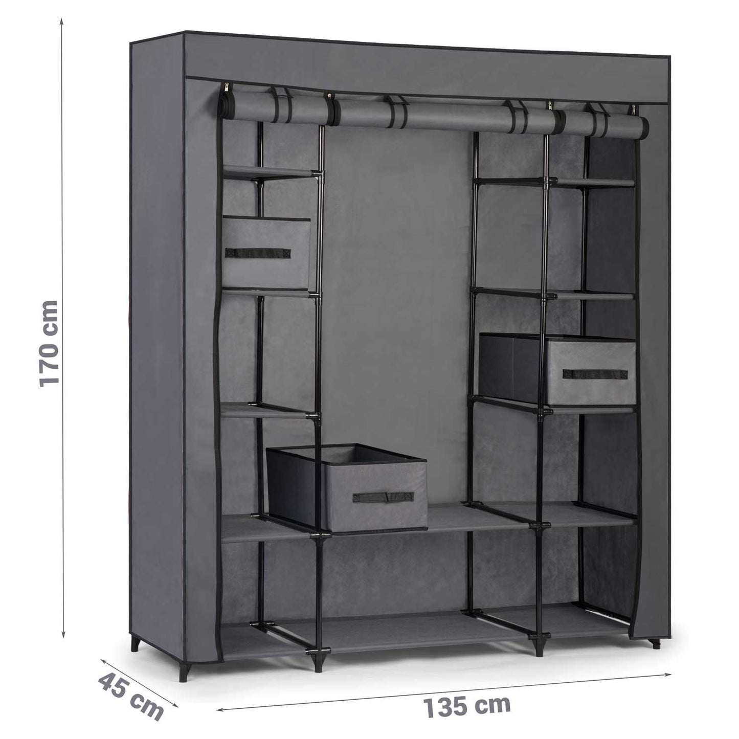 Large textile wardrobe with drawers Massido - graphite grey