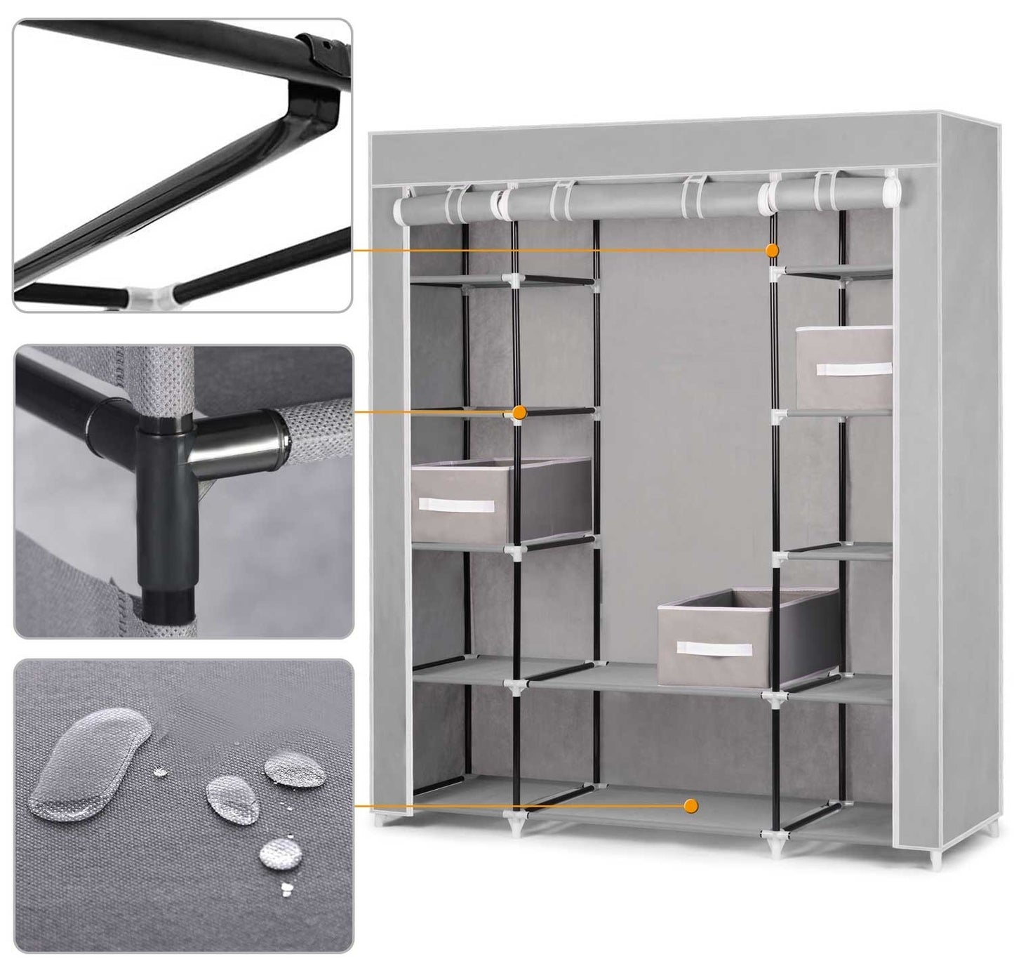 Large textile wardrobe with drawers Massido - grey