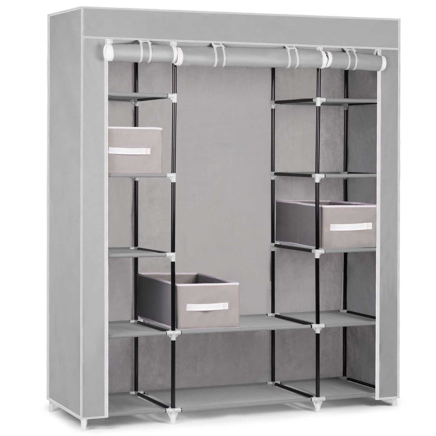 Large textile wardrobe with drawers Massido - grey