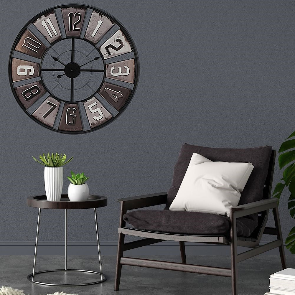 Large wall clock in black metal for loft